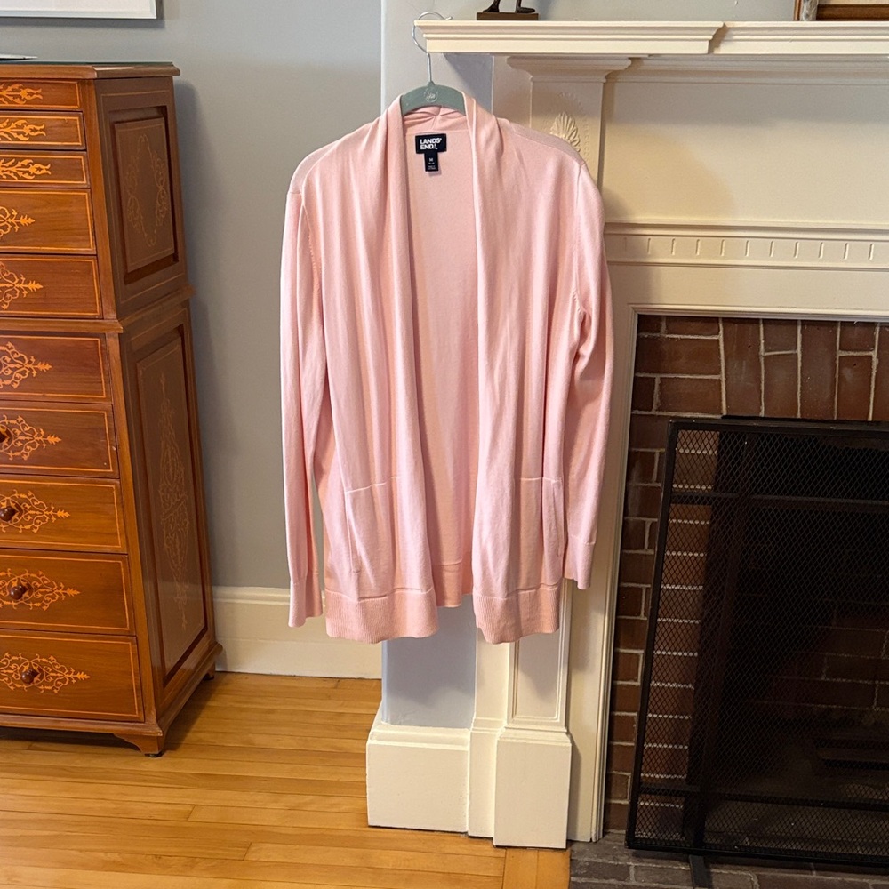Lands' End Soft Pink Long Cardigan 10-12 EUC